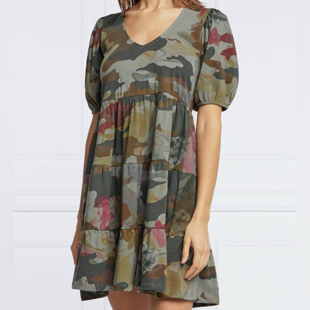 Desigual Floral Camouflage Puff Sleeve Dress